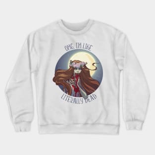 Halloween zimbie bride sitting on a grave stone in the moonlit forest over the graveyard. Crewneck Sweatshirt